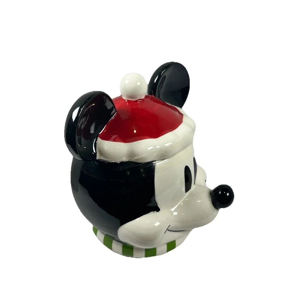 Silver Buffalo Disney Mickey Mouse Santa Hat Holiday Treat Jar Small Red New